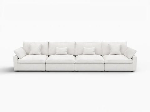 Fundas de sofá seccional Deluxe Slope Cloud | Funda de sofá de chenilla y lino blanco para 4 plazas