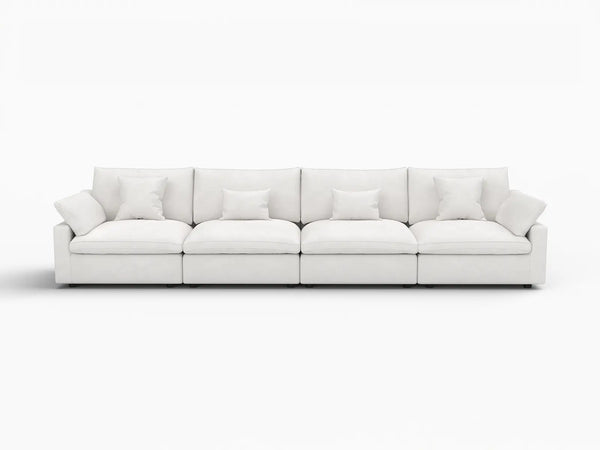 Deluxe Slope Cloud Sectional Sofa Covers | White Chenille and Linen Sofa Cover for 4-Seater