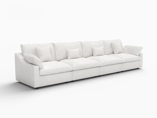 WJS Home 4 Piece Linen White Couch Sectionals 160 Adjustable Backrest Pillows 4 Seater_5