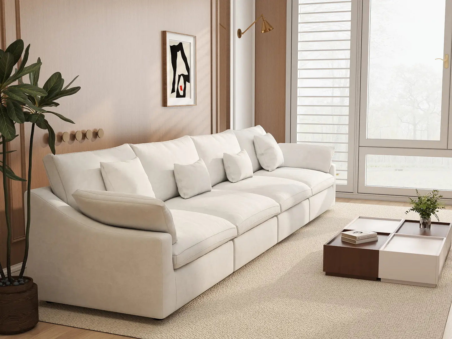 WJS Home 4 Piece Linen White Couch Sectionals 160 Adjustable Backrest Pillows 4 Seater_7