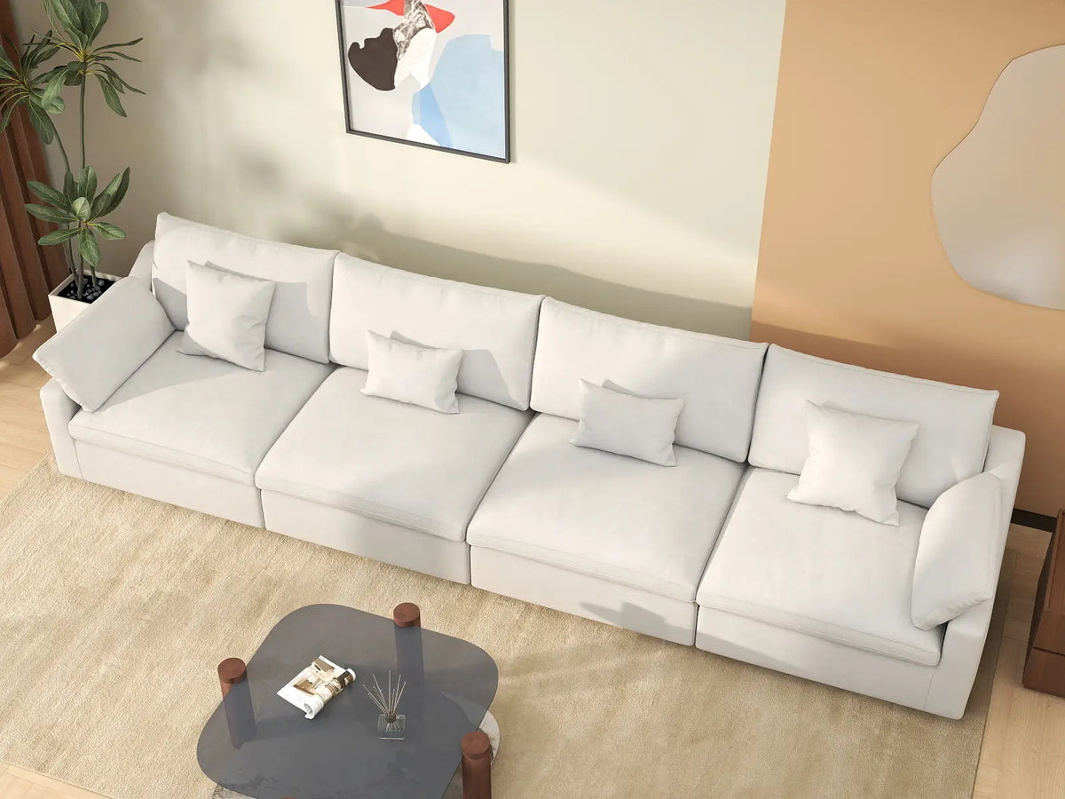 WJS Home 4 Piece Linen White Couch Sectionals 160 Adjustable Backrest Pillows 4 Seater_8