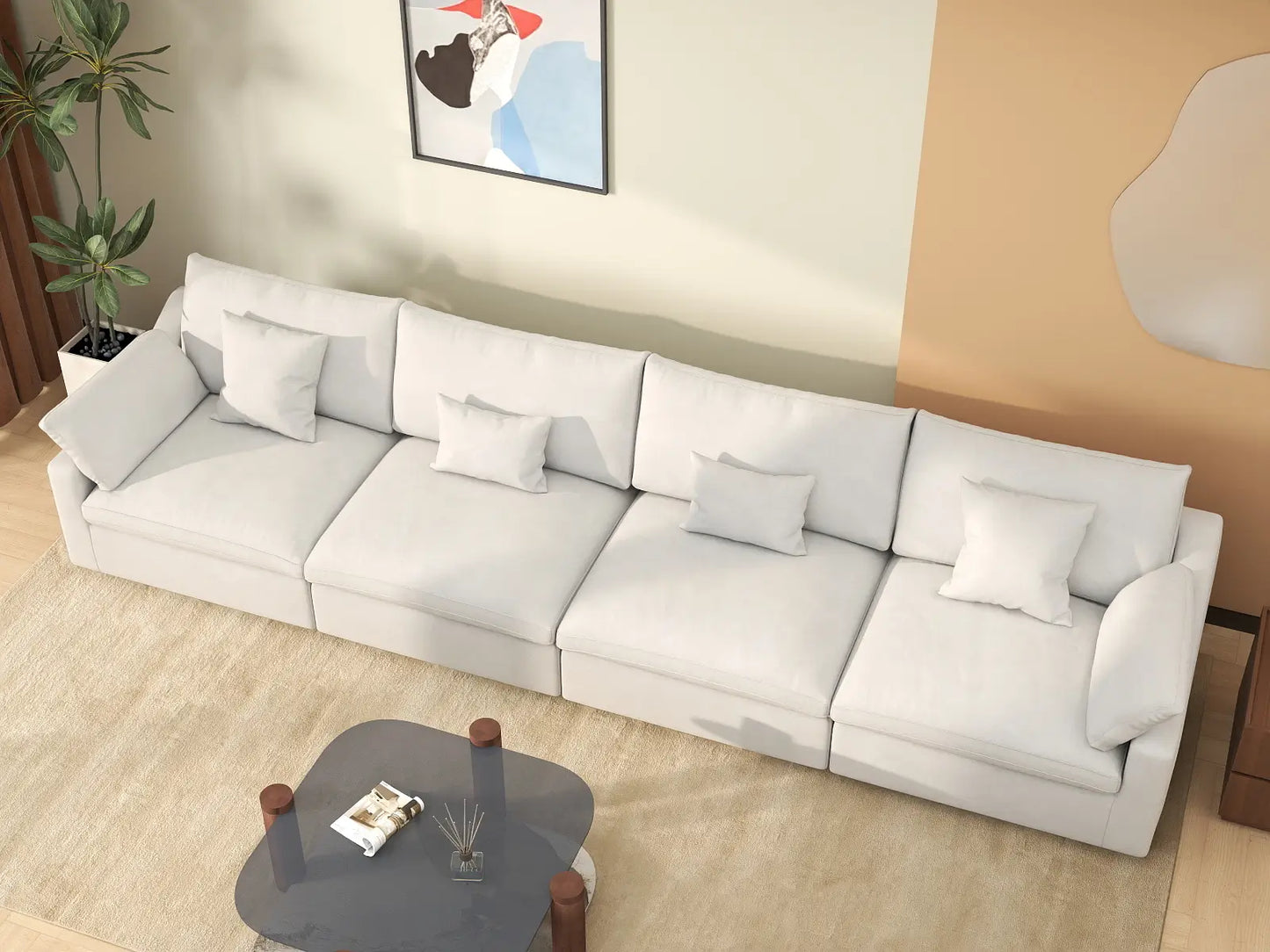 WJS Home 4 Piece Linen White Couch Sectionals 160 Adjustable Backrest Pillows 4 Seater_8