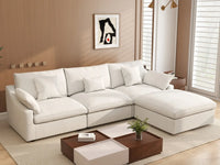 WJS Home 4 Piece Linen White L Shaped Sectionals 120 Adjustable Backrest Pillows 3 Seater_1