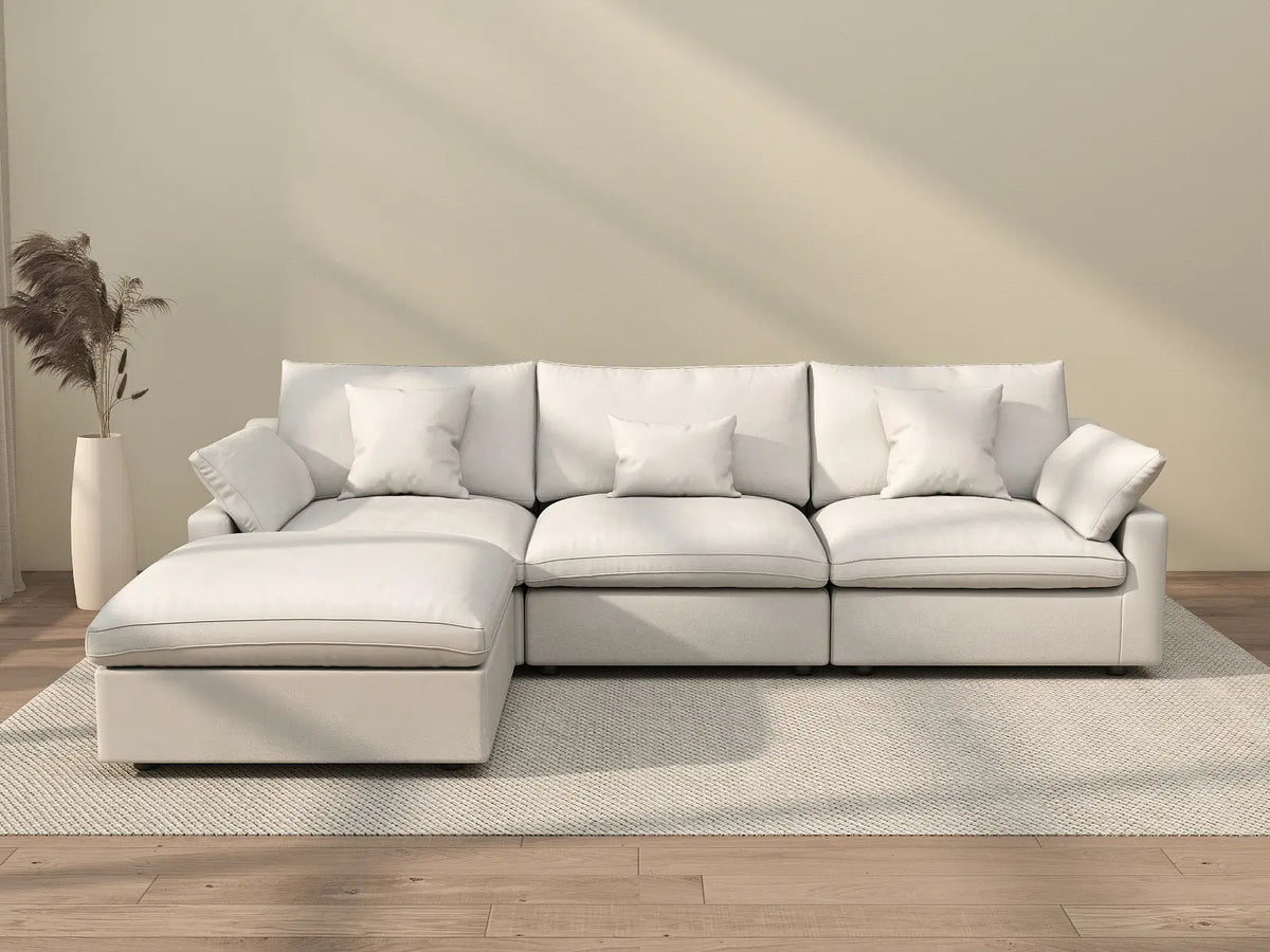 WJS Home 4 Piece Linen White L Shaped Sectionals 120 Adjustable Backrest Pillows 3 Seater_2