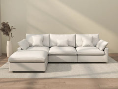 Deluxe Cloud 3-Seater White Washable L-Shaped Sectional | 4-Piece (includes 1 Ottoman), Chenille and Linen Fabric, Modular Design