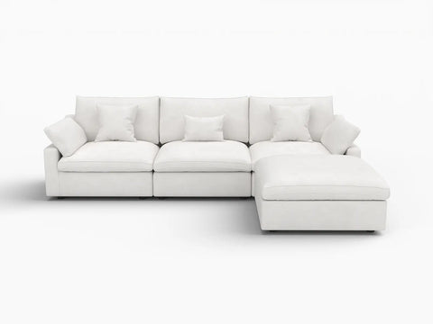 Deluxe Slope Cloud Sectional Sofa Covers | White Chenille and Linen Sofa Cover for 3-Seater with 1-Ottoman