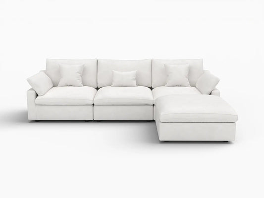 WJS Home 4 Piece Linen White L Shaped Sectionals 120 Adjustable Backrest Pillows 3 Seater_4