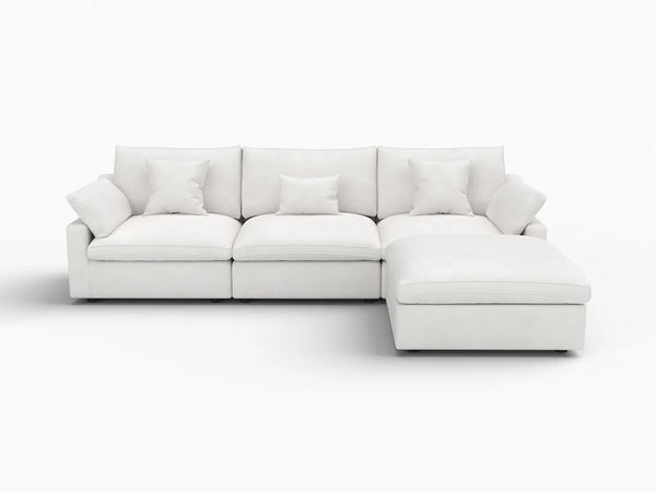 Deluxe Slope Cloud Sectional Sofa Covers | White Chenille and Linen Sofa Cover for 3-Seater with 1-Ottoman