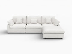 Deluxe Slope Cloud Sectional Sofa Covers | White Chenille and Linen Sofa Cover for 3-Seater with 1-Ottoman