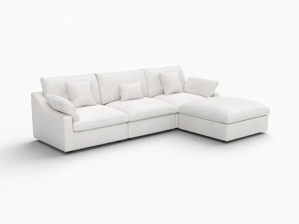 WJS Home 4 Piece Linen White L Shaped Sectionals 120 Adjustable Backrest Pillows 3 Seater_5