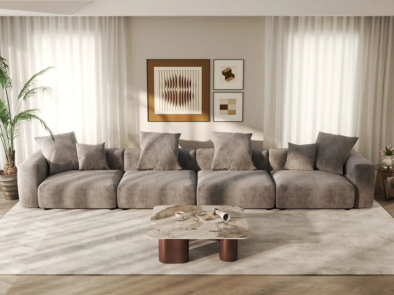 WJS Home 4 PieceBrownCorduroyCouchSectionals4 Seater_6