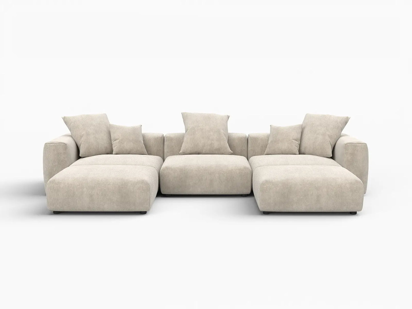 WJS Home 5 Piece Beige Corduroy U Shaped Sectionals 3 Seater_4