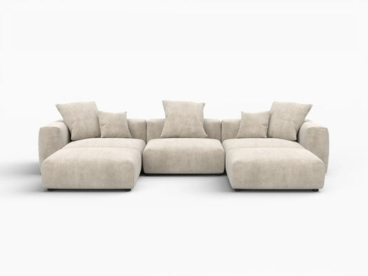 WJS Home 5 Piece Beige Corduroy U Shaped Sectionals 3 Seater_4
