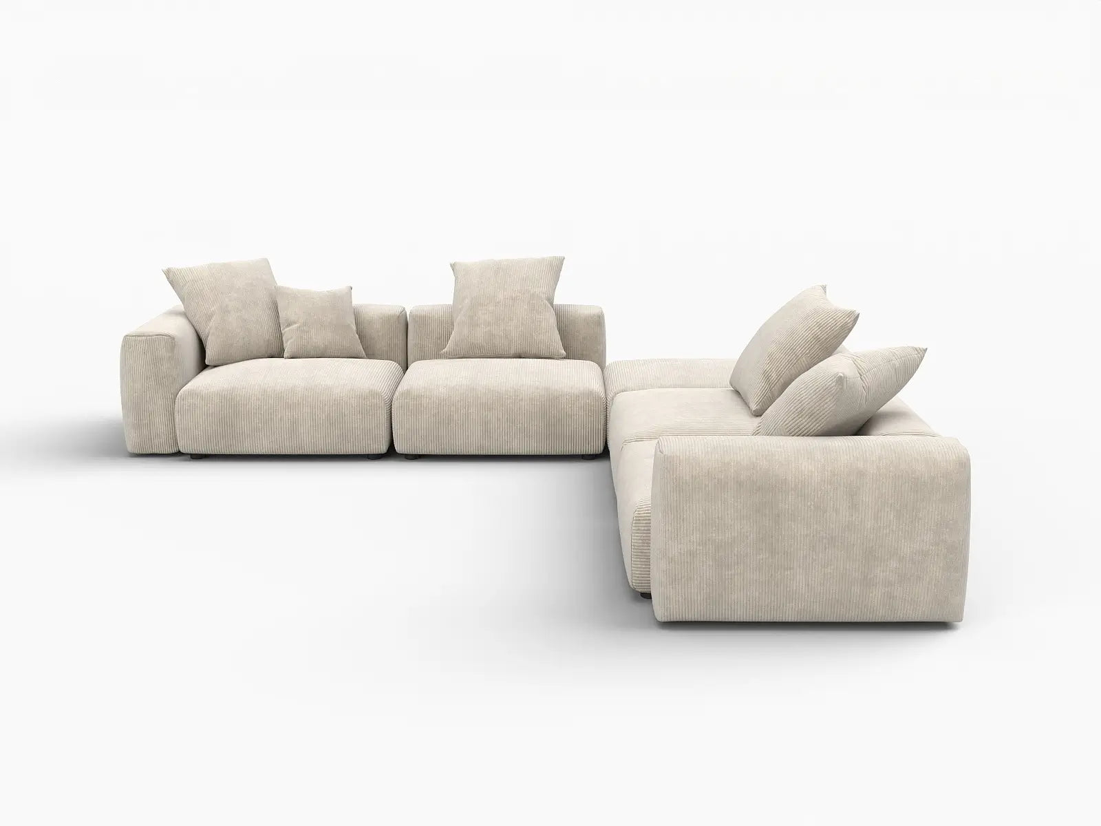 WJS Home 5 Piece Beige Corduroy V Shaped Sectionals 4 Seater_4