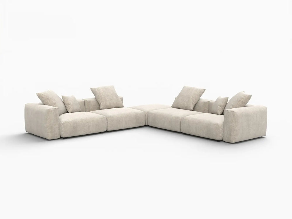WJS Home 5 Piece Beige Corduroy V Shaped Sectionals 4 Seater_5