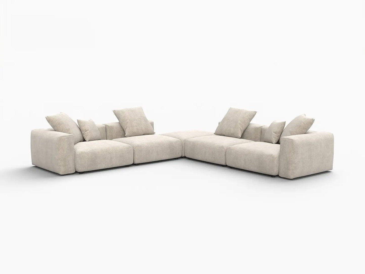 WJS Home 5 Piece Beige Corduroy V Shaped Sectionals 4 Seater_5
