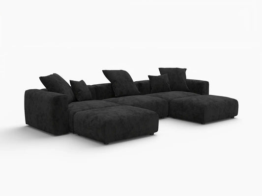 WJS Home 5 Piece Black Corduroy U Shaped Sectionals 3 Seater_5