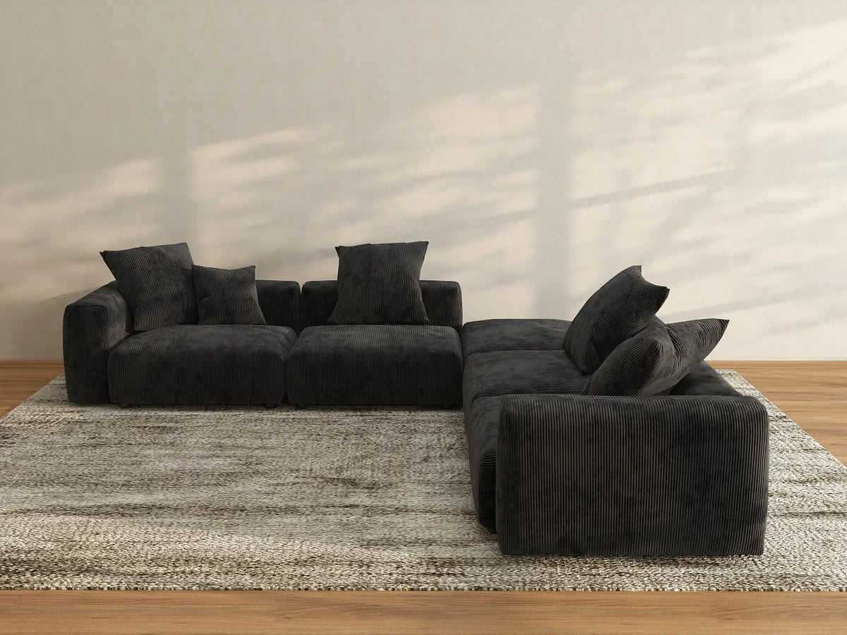 WJS Home 5 Piece Black Corduroy V Shaped Sectionals 4 Seater_3