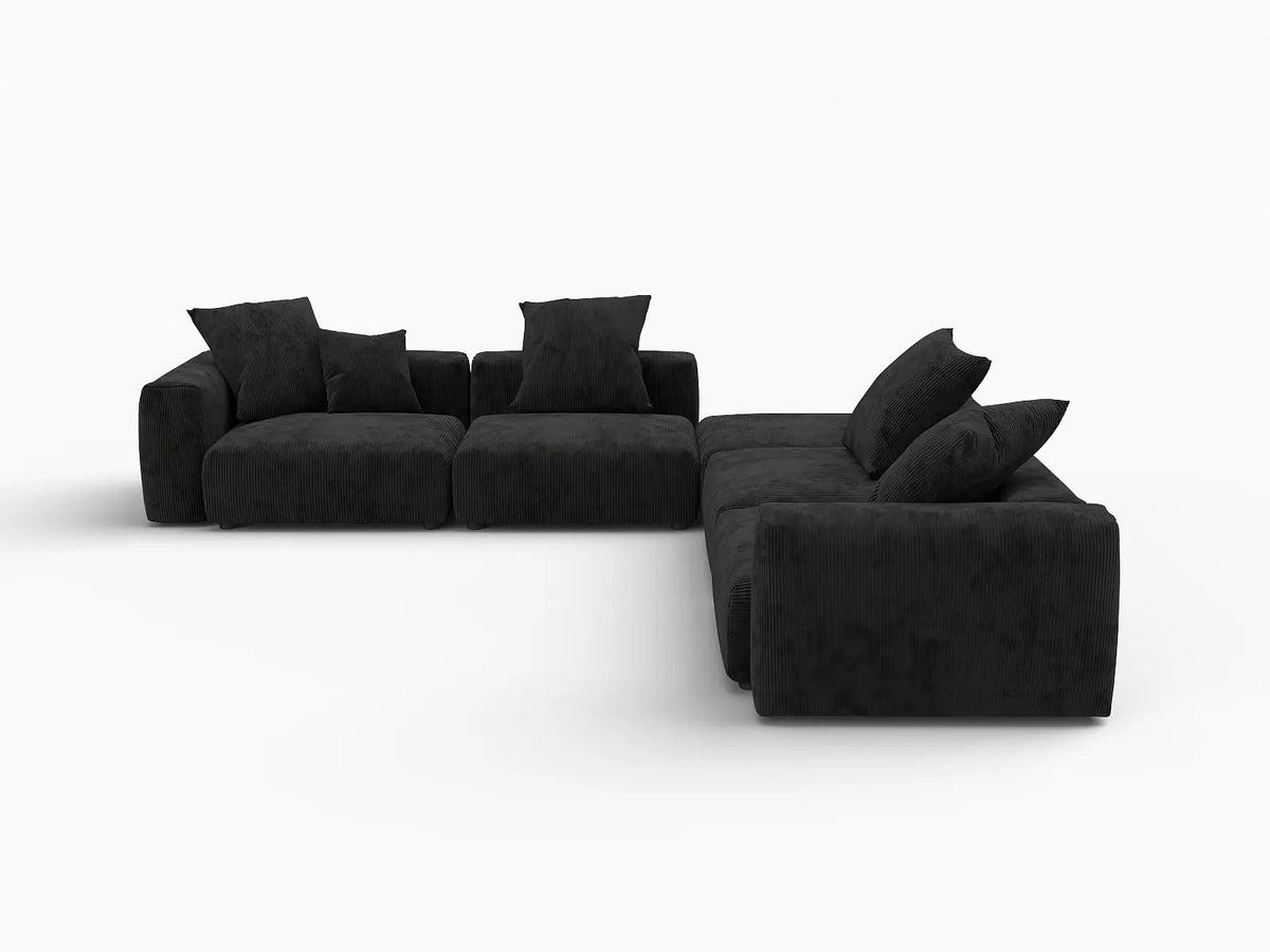 WJS Home 5 Piece Black Corduroy V Shaped Sectionals 4 Seater_4