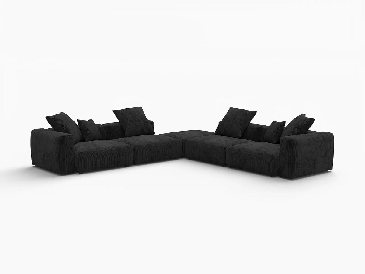 WJS Home 5 Piece Black Corduroy V Shaped Sectionals 4 Seater_5