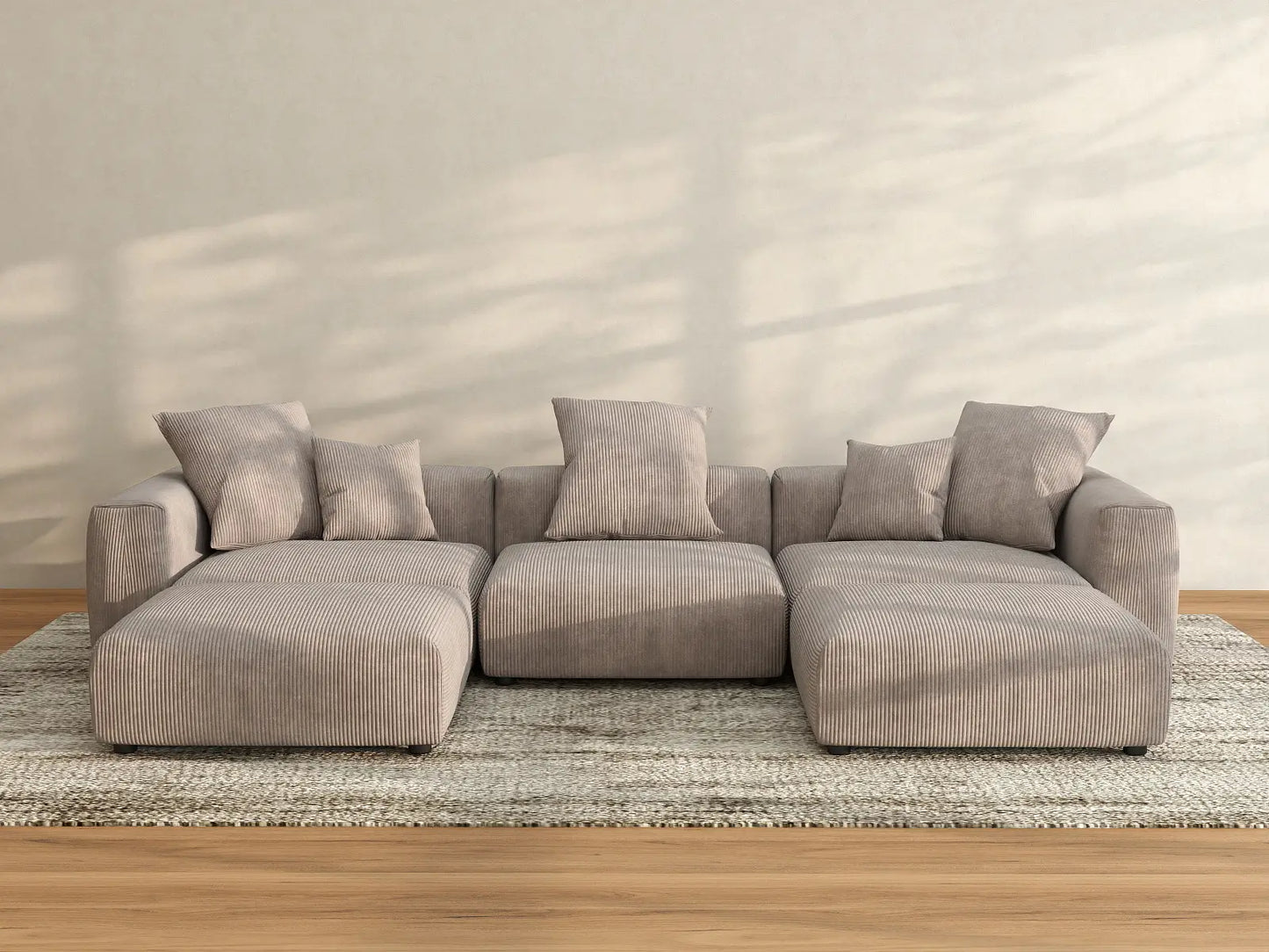 WJS Home 5 Piece Brown Corduroy U Shaped Sectionals 3 Seater_3