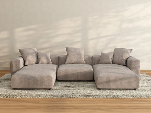 Matrix 3-Seater Brown Washable U-Shaped Sectional | 5-Piece (includes 2 Ottomans), Corduroy Fabric, Modular Design