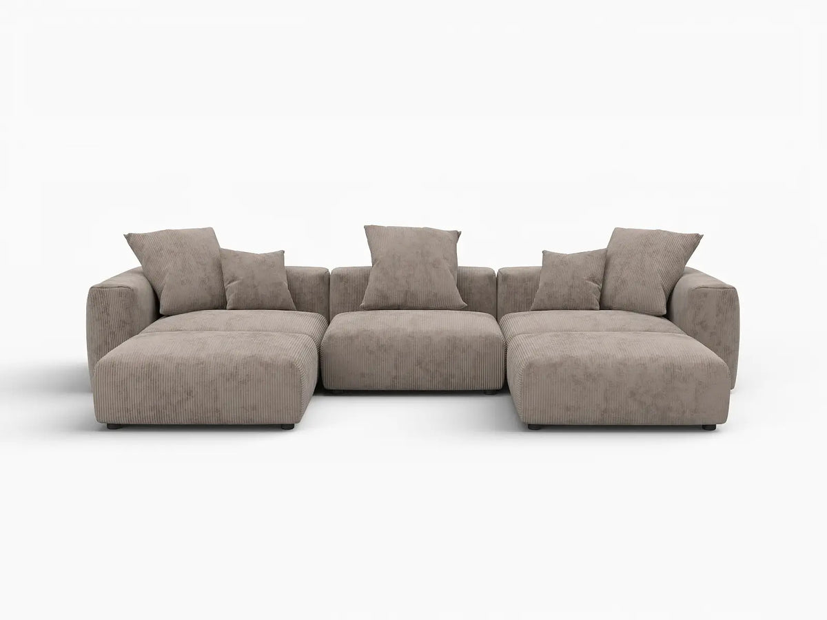 WJS Home 5 Piece Brown Corduroy U Shaped Sectionals 3 Seater_4