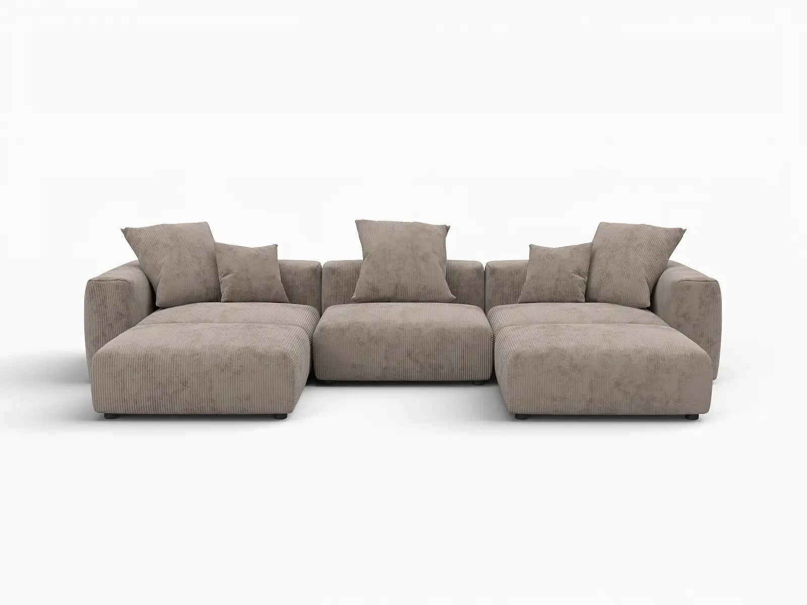 WJS Home 5 Piece Brown Corduroy U Shaped Sectionals 3 Seater_4