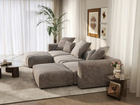 WJS Home 5 Piece Brown Corduroy U Shaped Sectionals 3 Seater_7