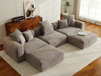 WJS Home 5 Piece Brown Corduroy U Shaped Sectionals 3 Seater_8