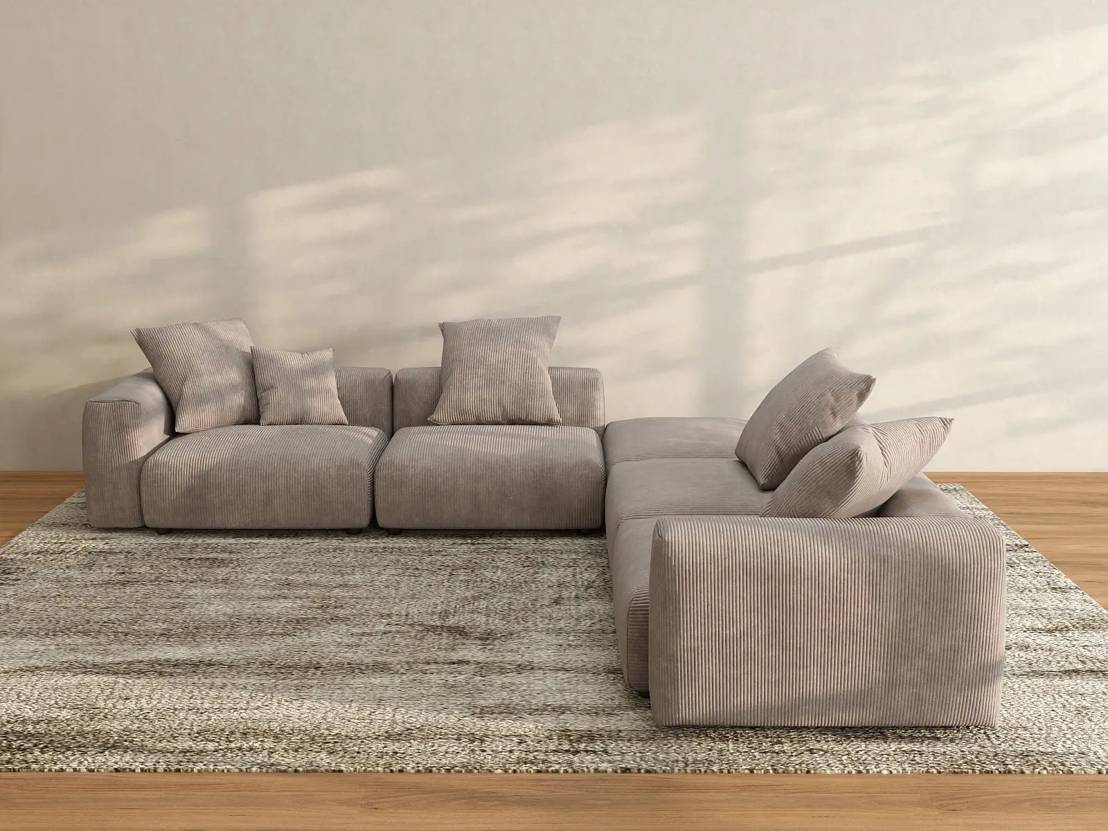 WJS Home 5 Piece Brown Corduroy V Shaped Sectionals 4 Seater_2