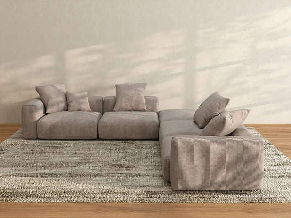 Sofás modulares modernos Matrix | Seccionales de 5 piezas en forma de V de pana marrón para 4 plazas