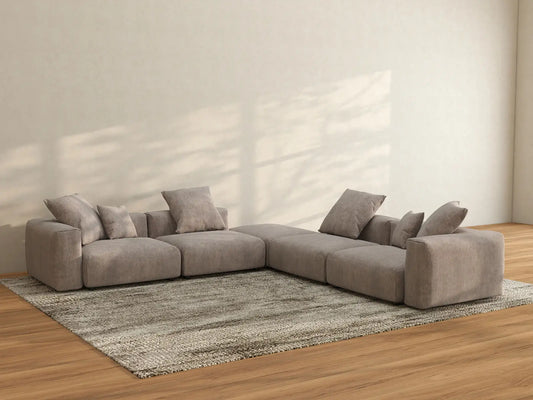 WJS Home 5 Piece Brown Corduroy V Shaped Sectionals 4 Seater_3