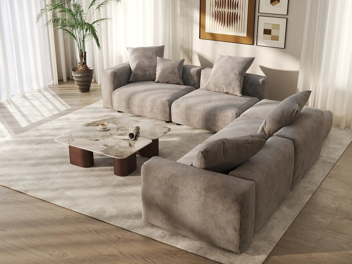 WJS Home 5 Piece Brown Corduroy V Shaped Sectionals 4 Seater_7