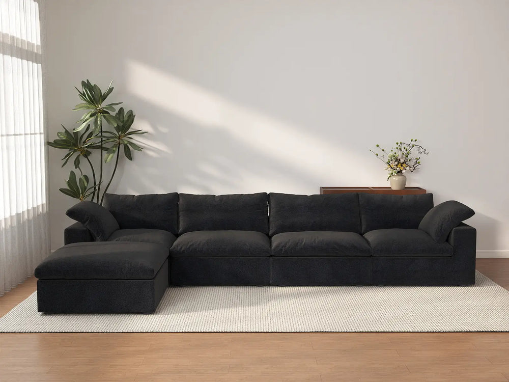 WJS Home 5 Piece Cotton and Linen Black L Shaped Sectionals 160 Cloud Like Comfort 4 Seater_2