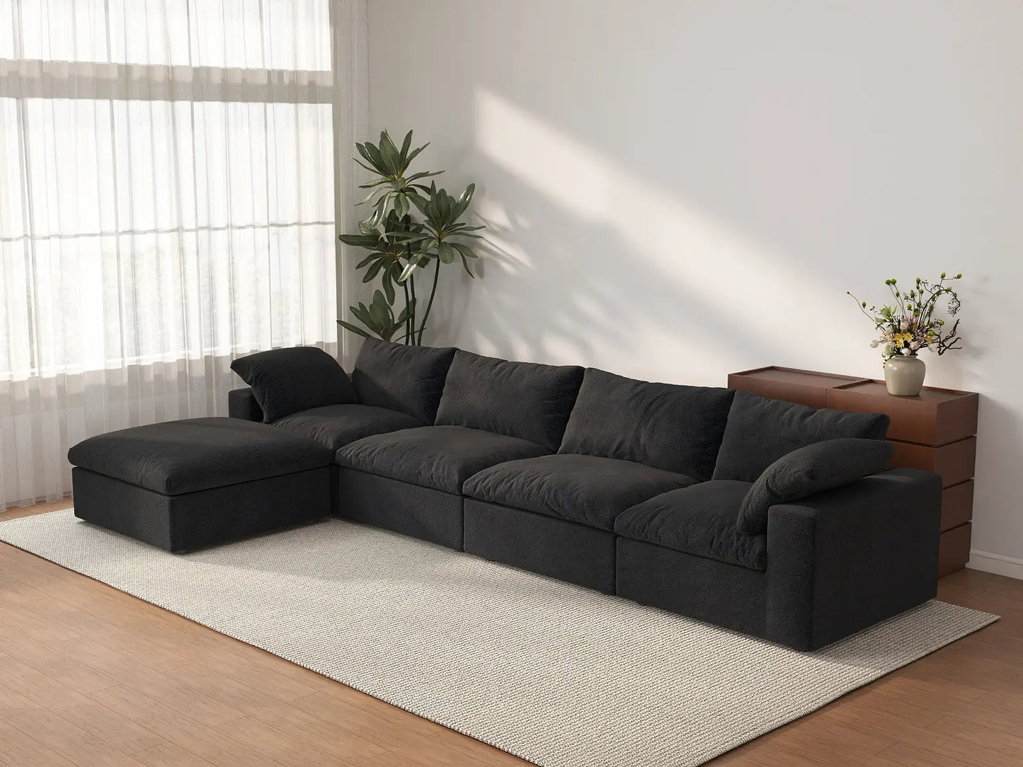 WJS Home 5 Piece Cotton and Linen Black L Shaped Sectionals 160 Cloud Like Comfort 4 Seater_3