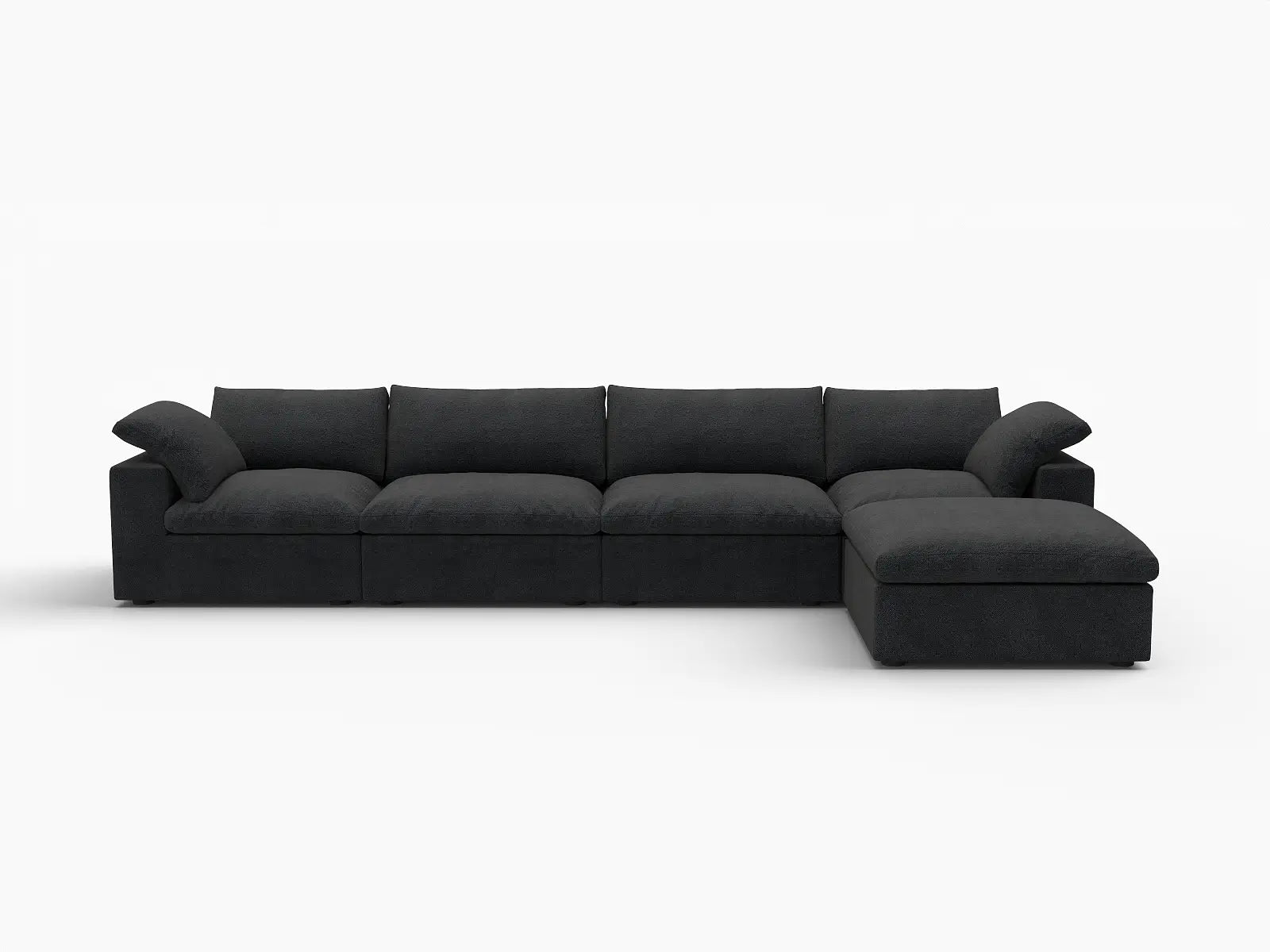 Deluxe Premium Cloud Sectional Sofas Covers | Premium Cloud Cotton and Linen Black 4-Seater With Ottoman Covers