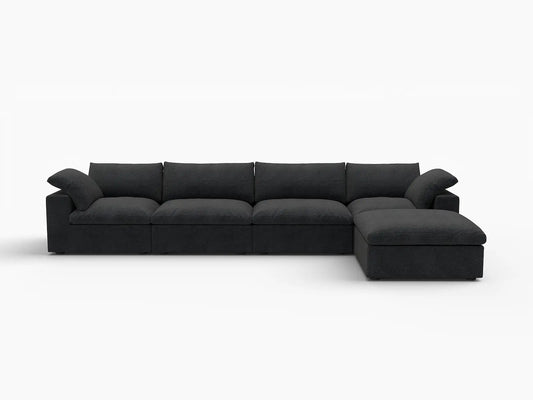 Deluxe Premium Cloud Sectional Sofas Covers | Premium Cloud Cotton and Linen Black 4-Seater With Ottoman Covers