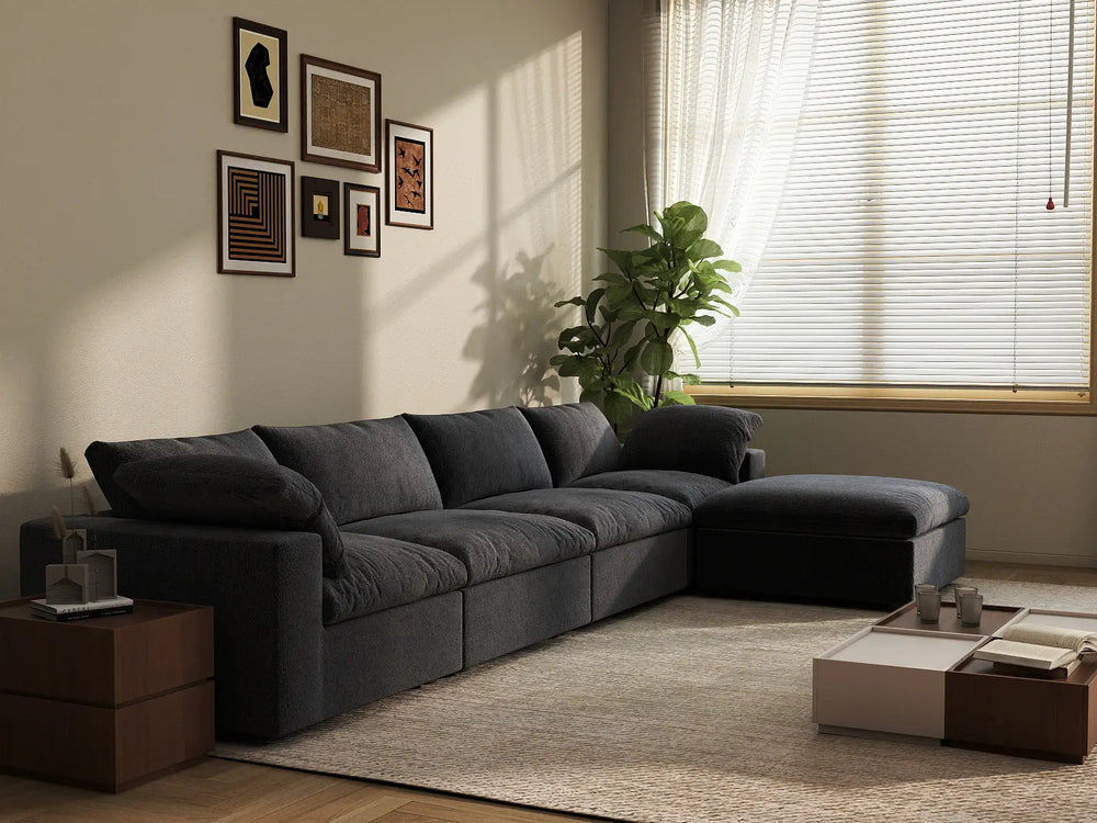 WJS Home 5 Piece Cotton and Linen Black L Shaped Sectionals 160 Cloud Like Comfort 4 Seater_7