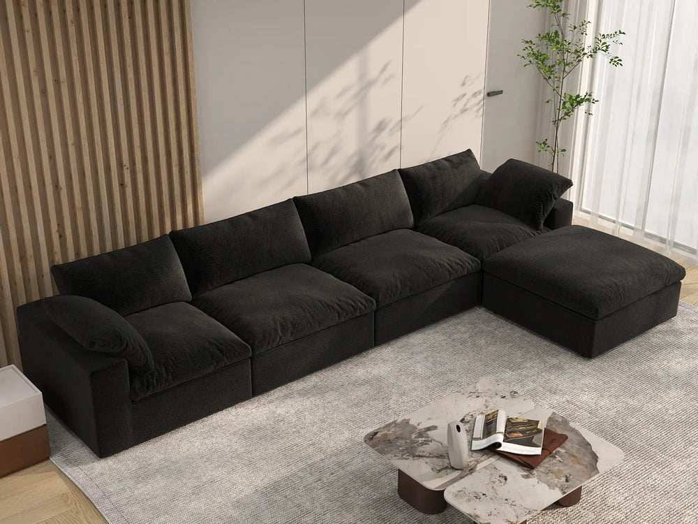 WJS Home 5 Piece Cotton and Linen Black L Shaped Sectionals 160 Cloud Like Comfort 4 Seater_8