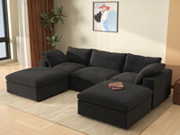 WJS Home 5 Piece Cotton and Linen Black U shaped Sectionals 120 Removable _ Washable Covers 3 Seater_1