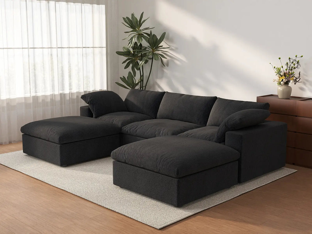 WJS Home 5 Piece Cotton and Linen Black U shaped Sectionals 120 Removable _ Washable Covers 3 Seater_3