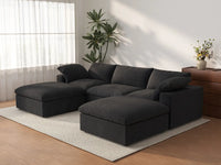 WJS Home 5 Piece Cotton and Linen Black U shaped Sectionals 120 Removable _ Washable Covers 3 Seater_3