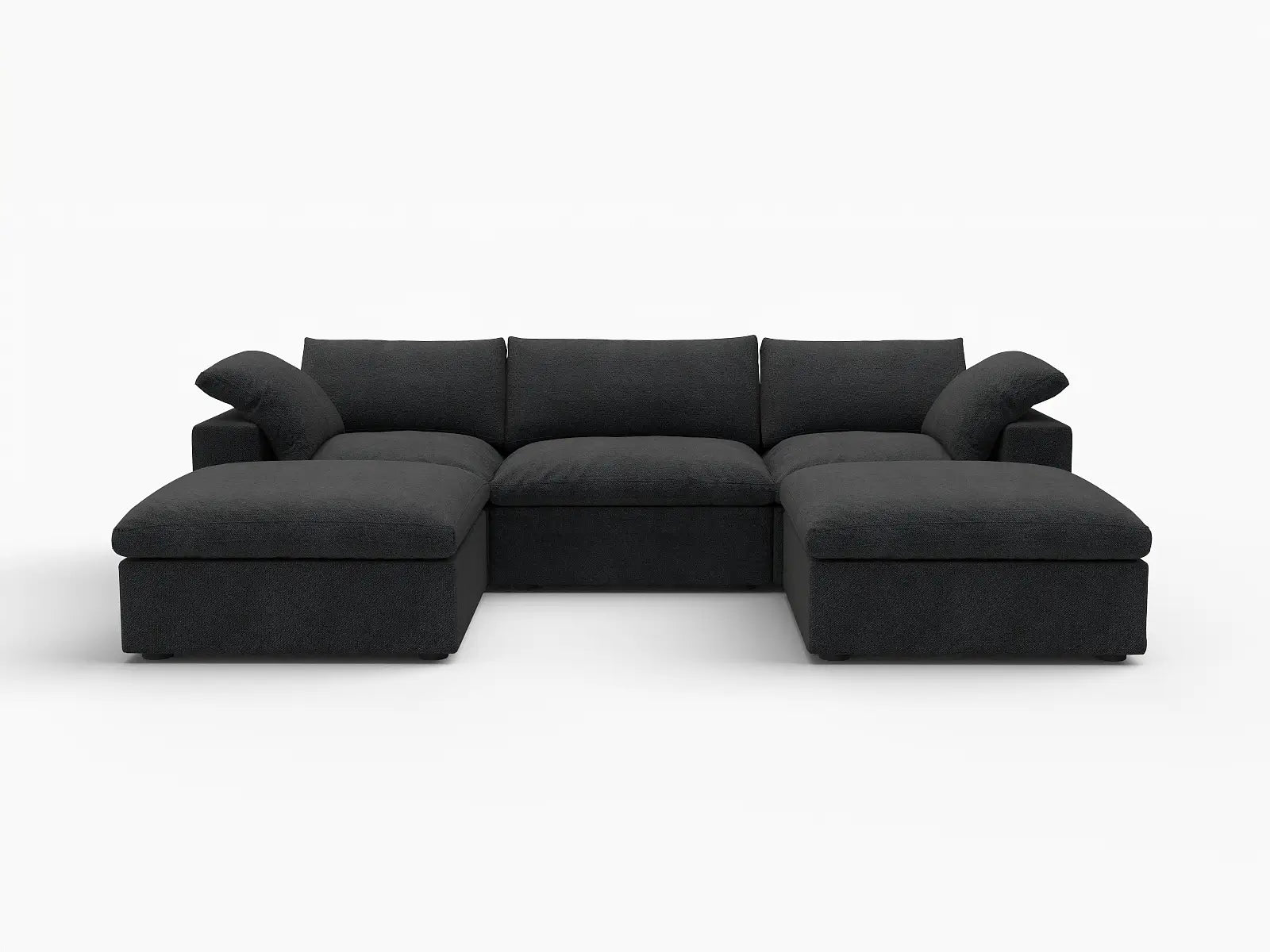 Deluxe Premium Cloud Sectional Sofas Covers | Premium Cloud Cotton and Linen Black 3-Seater With 2 Ottomans Covers