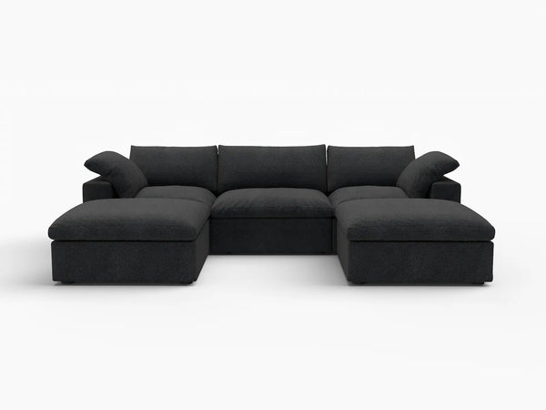 Deluxe Premium Cloud Sectional Sofas Covers | Premium Cloud Cotton and Linen Black 3-Seater With 2 Ottomans Covers