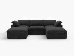 Deluxe Premium Cloud Sectional Sofas Covers | Premium Cloud Cotton and Linen Black 3-Seater With 2 Ottomans Covers