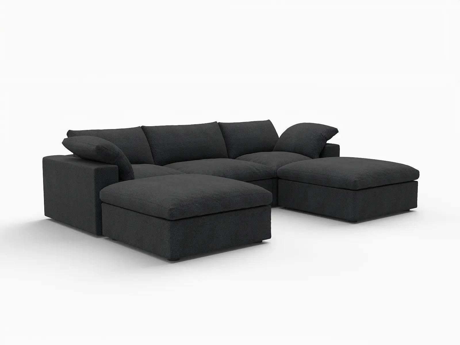 WJS Home 5 Piece Cotton and Linen Black U shaped Sectionals 120 Removable _ Washable Covers 3 Seater_5