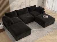 WJS Home 5 Piece Cotton and Linen Black U shaped Sectionals 120 Removable _ Washable Covers 3 Seater_8