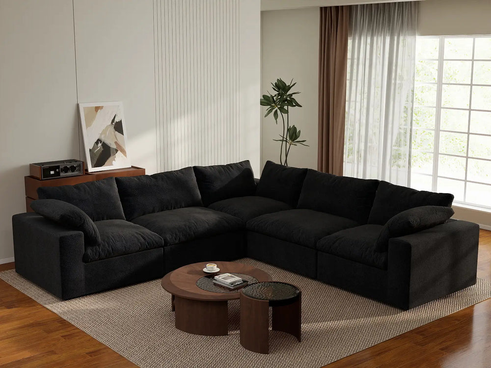WJS Home 5 Piece Cotton and Linen Black V shaped Sectionals 120 Removable _ Washable Covers 5 Seater_1