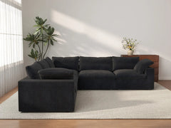 Sofás seccionales Deluxe Premium Cloud | Seccionales negros en forma de V de 5 piezas de algodón y lino, 120" con fundas extraíbles y lavables, 5 plazas